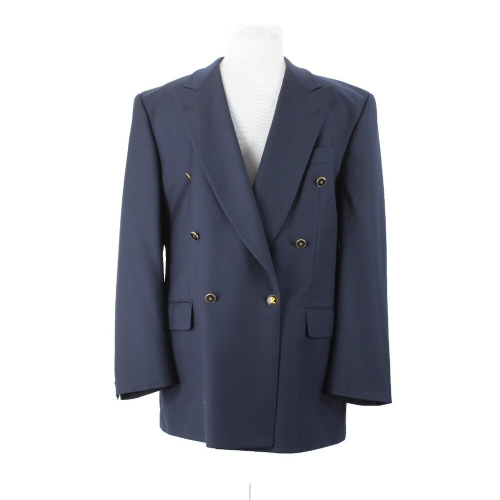 Baumler Avantgarde Sz 46 Long Navy Blue Double Breasted 100% Virgin Wool Blazer